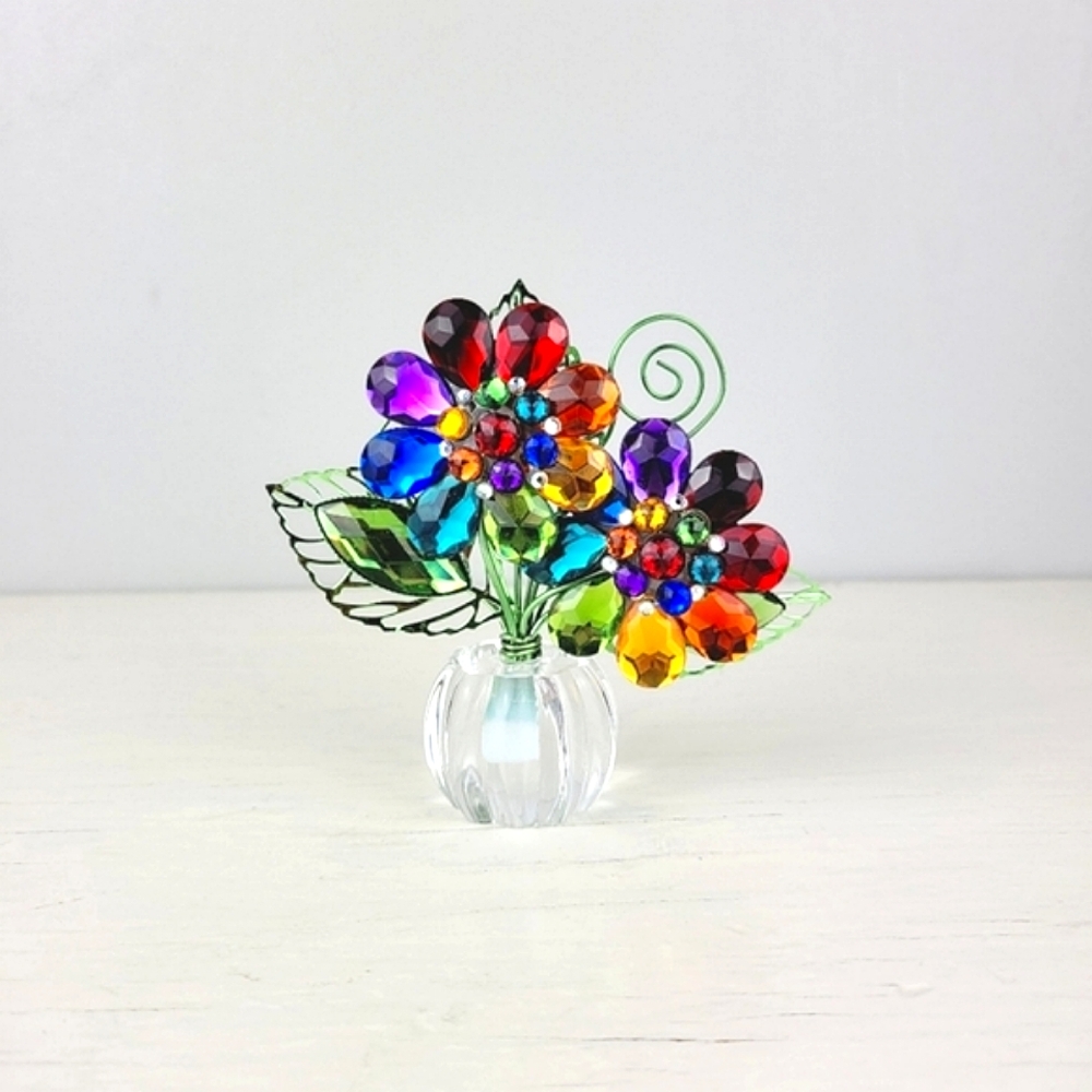 GANZ Rainbow Daisy Posy Pot 4.5" Acrylic Crystal Expressions Figurine